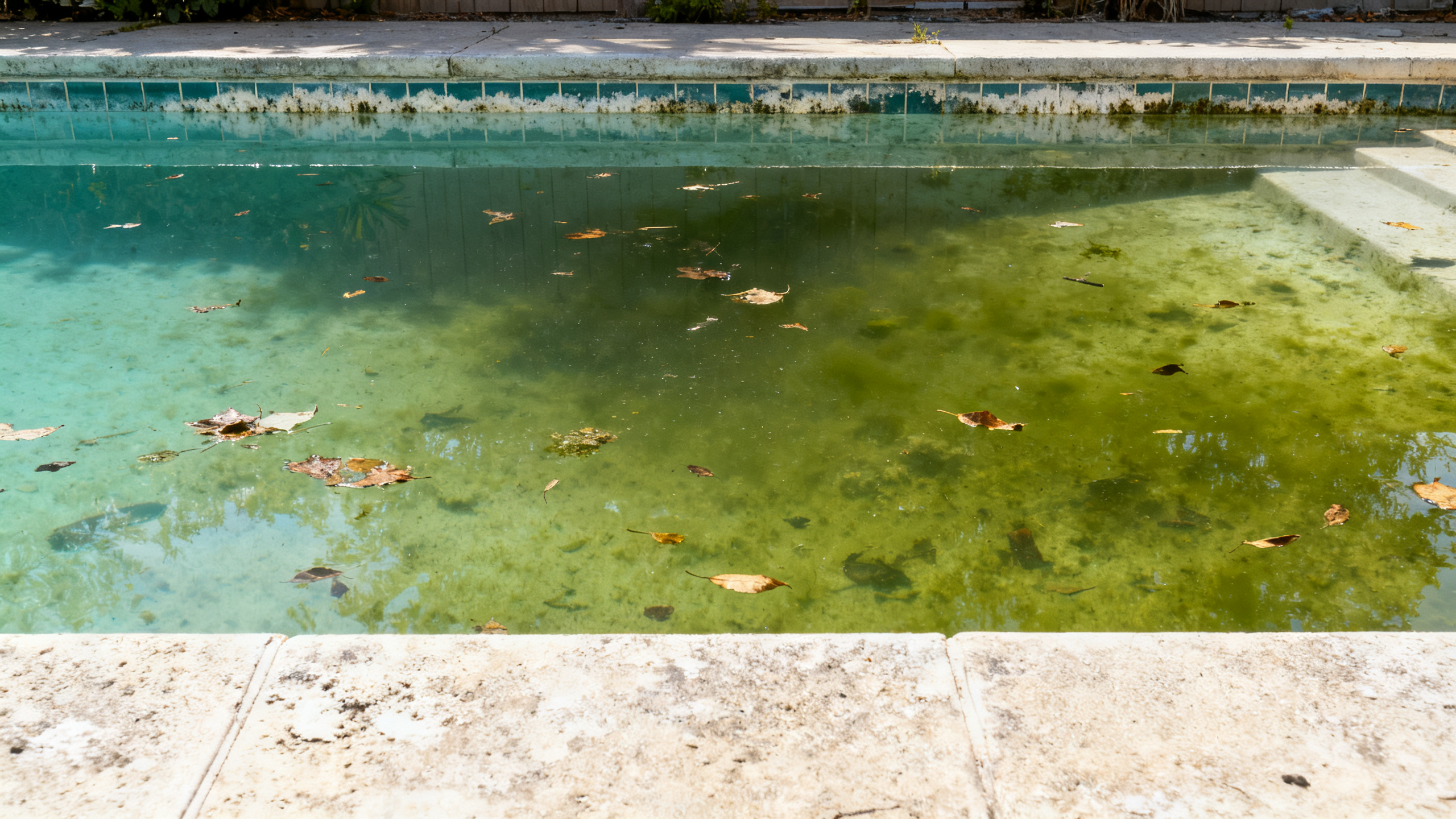 Before — Green algae pool needing restoration